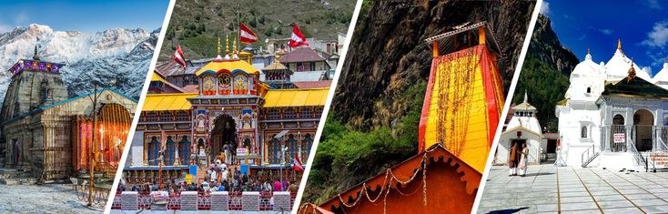 Chardham temple and Himalayan mountains